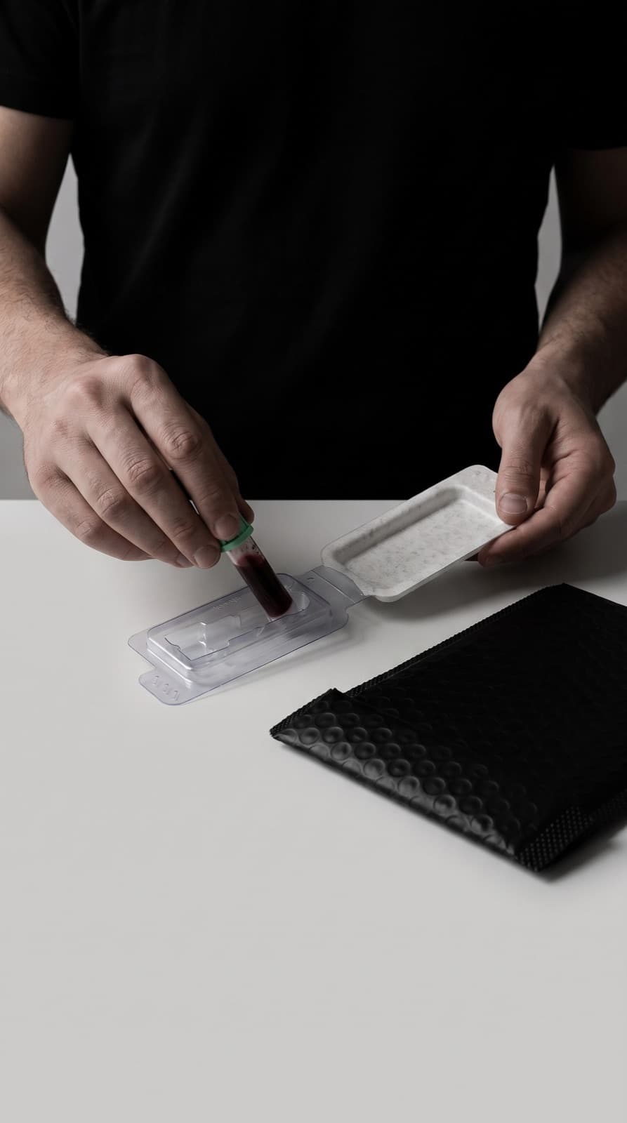 The blood sample being prepared for free return shipping