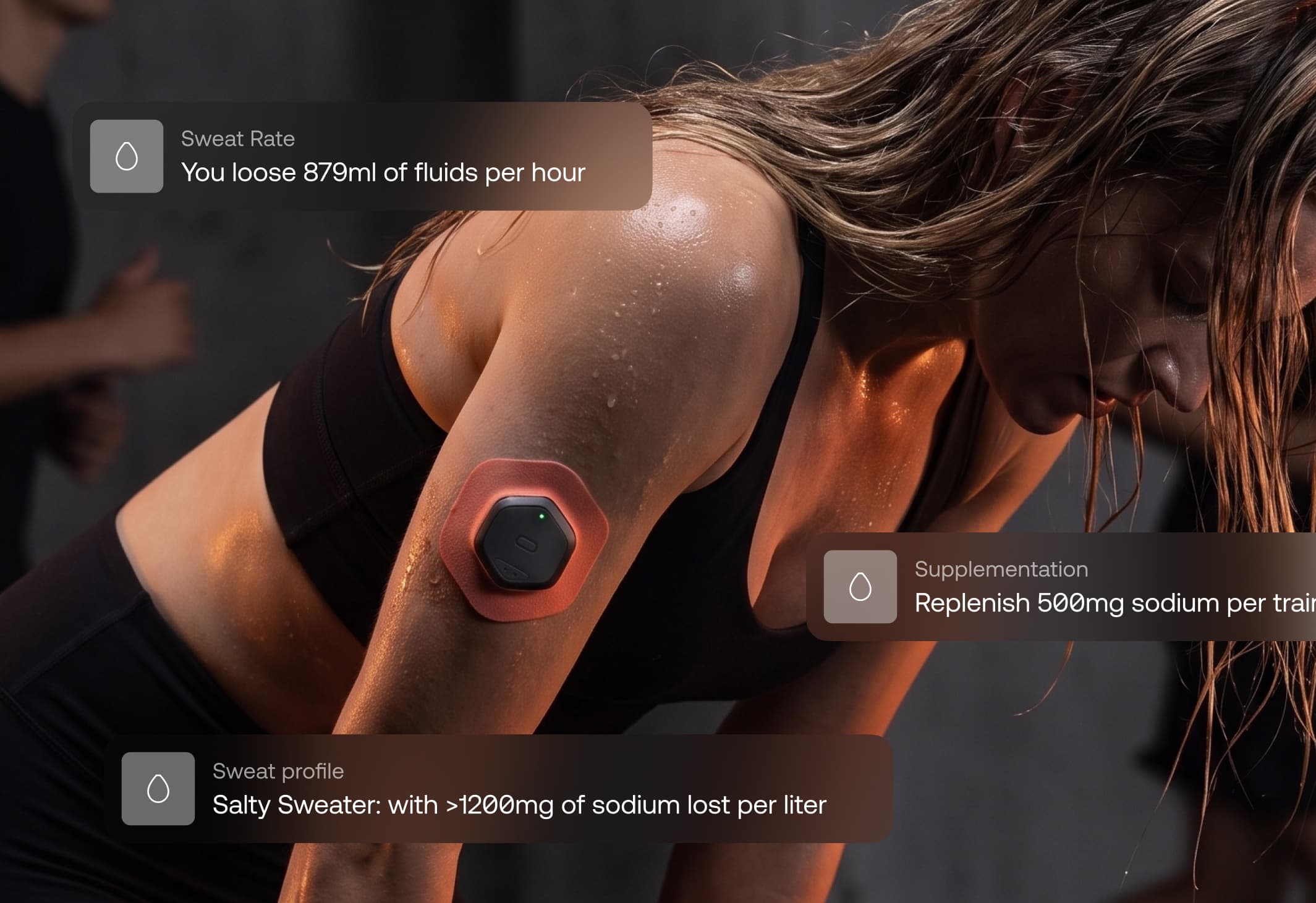 Athlete mid-session with the sweat sensor and live readings