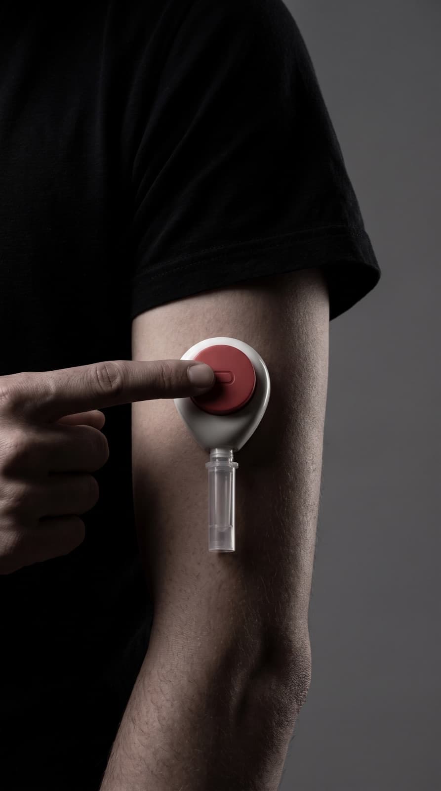 Pressing the blood collection device onto the upper arm
